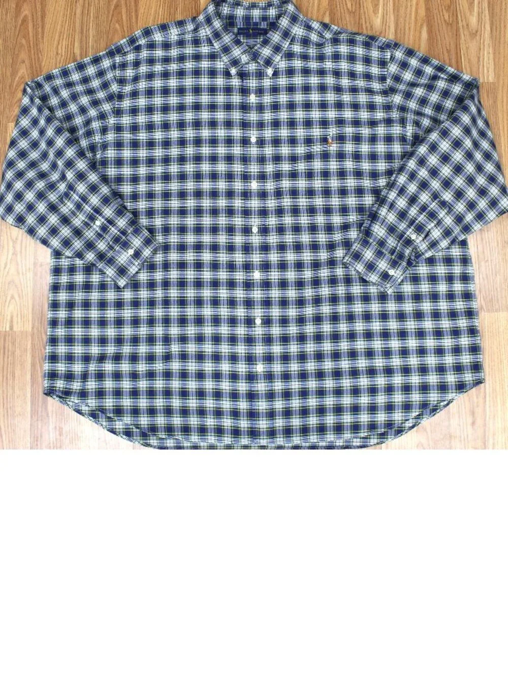 BIG 3XL, 3XB POLO RALPH LAUREN REGULAR FIT SHIRT GREEN & NAVY PLAID 100% COTTON